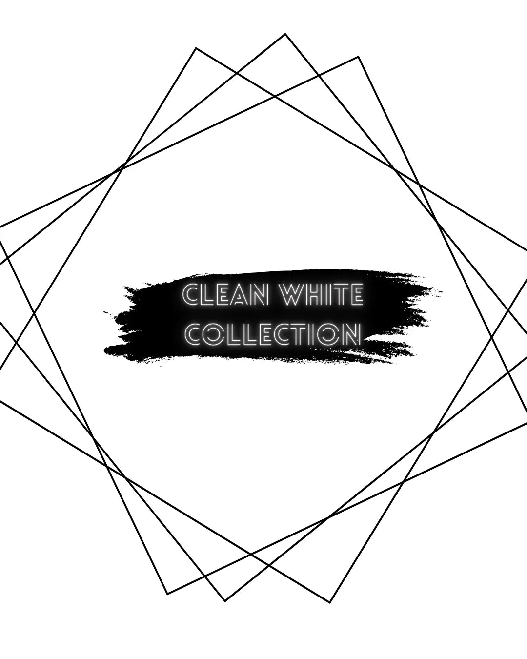 Schwarz-weißer Grafikstil mit geometrischen Linien und Schriftzug Clean White Collection, minimalistisches Kerzen-Design.