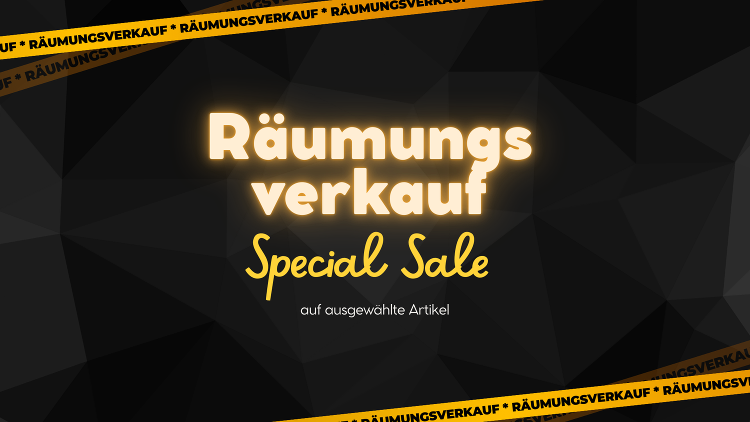 Räumungsverkauf Banner mit gelbem Schriftzug 'Special Sale' auf schwarzem Hintergrund